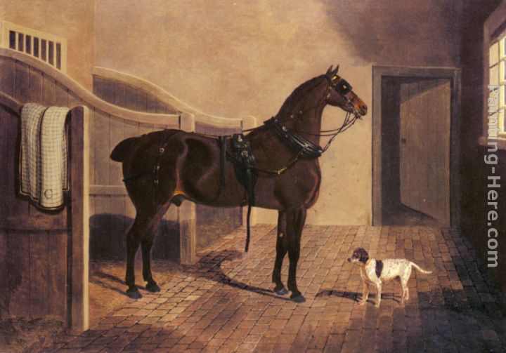 A Favorite Coach Horse and Dog in a Stable